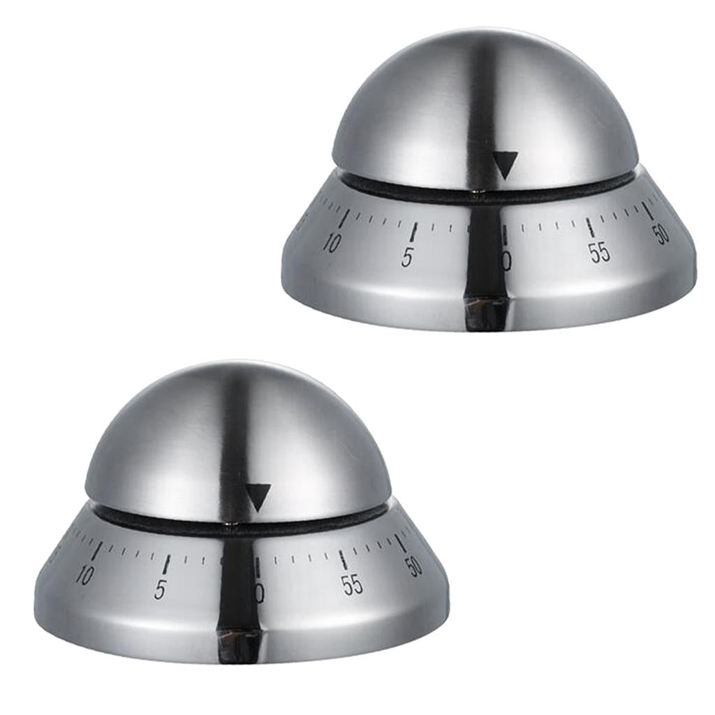 2x Stainless Steel 60min Clock Kitchen Timer UFO Round Mechanical Reminder