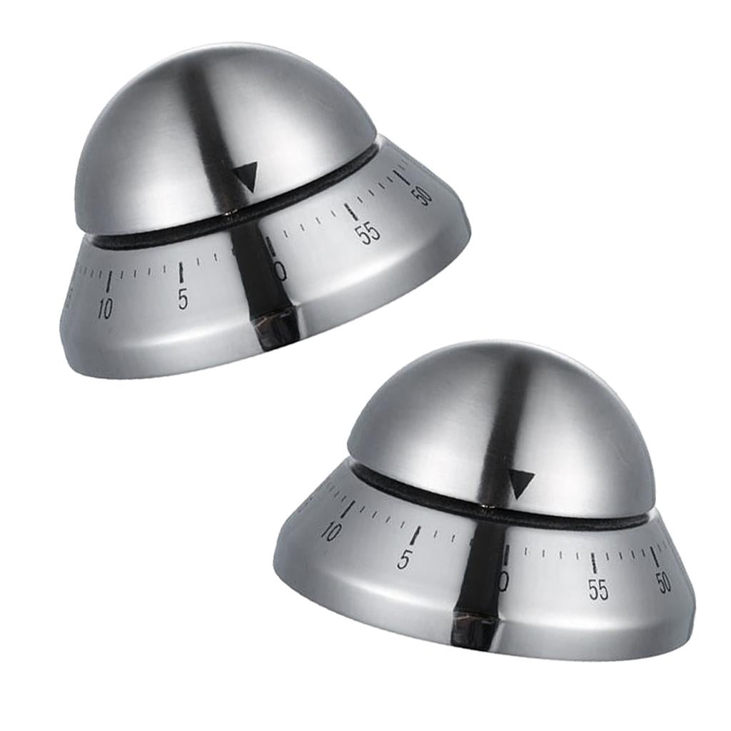 2x Stainless Steel 60min Clock Kitchen Timer UFO Round Mechanical Reminder