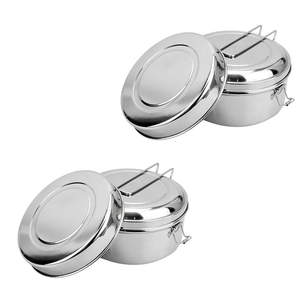 2x Stainless Steel Lunch Bags Round Lunch Box Food Bento Container Small