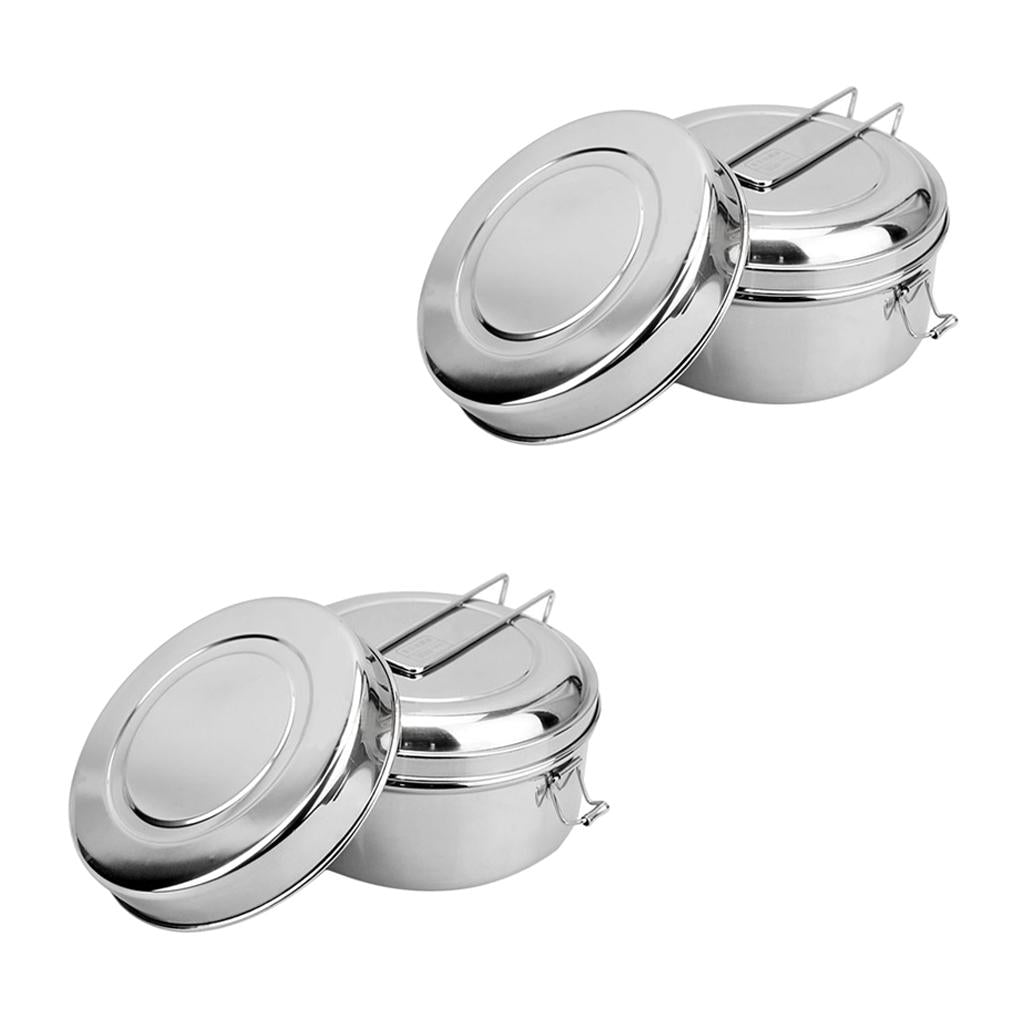 2x Stainless Steel Lunch Bags Round Lunch Box Food Bento Container Small