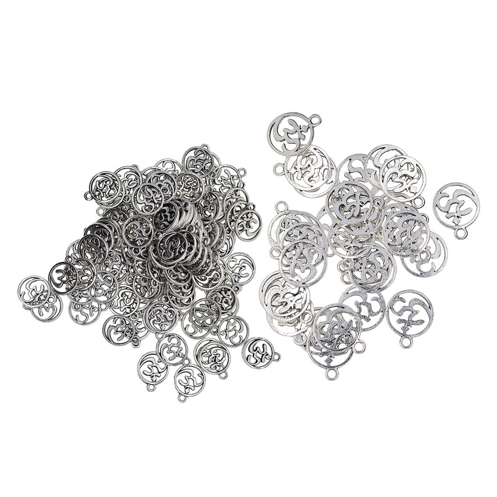 130Pcs Tibetan Silver Hollow Out OM Yoga Round Charm Pendant Necklace Making