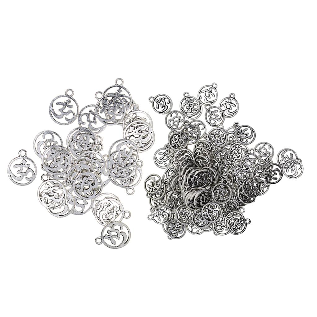 130Pcs Tibetan Silver Hollow Out OM Yoga Round Charm Pendant Necklace Making