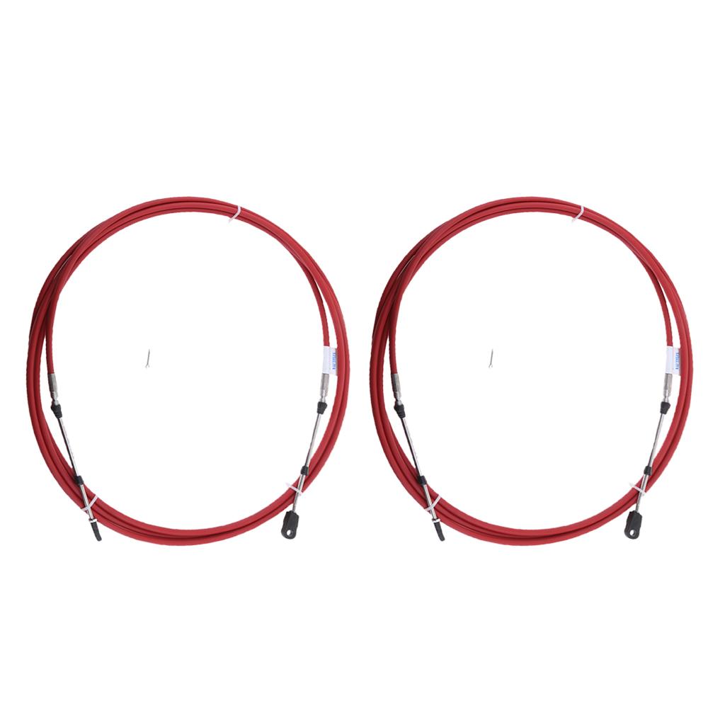 2Pcs 11Ft Throttle Shift Control Cable for Yamaha Outboard Boat Motor Red
