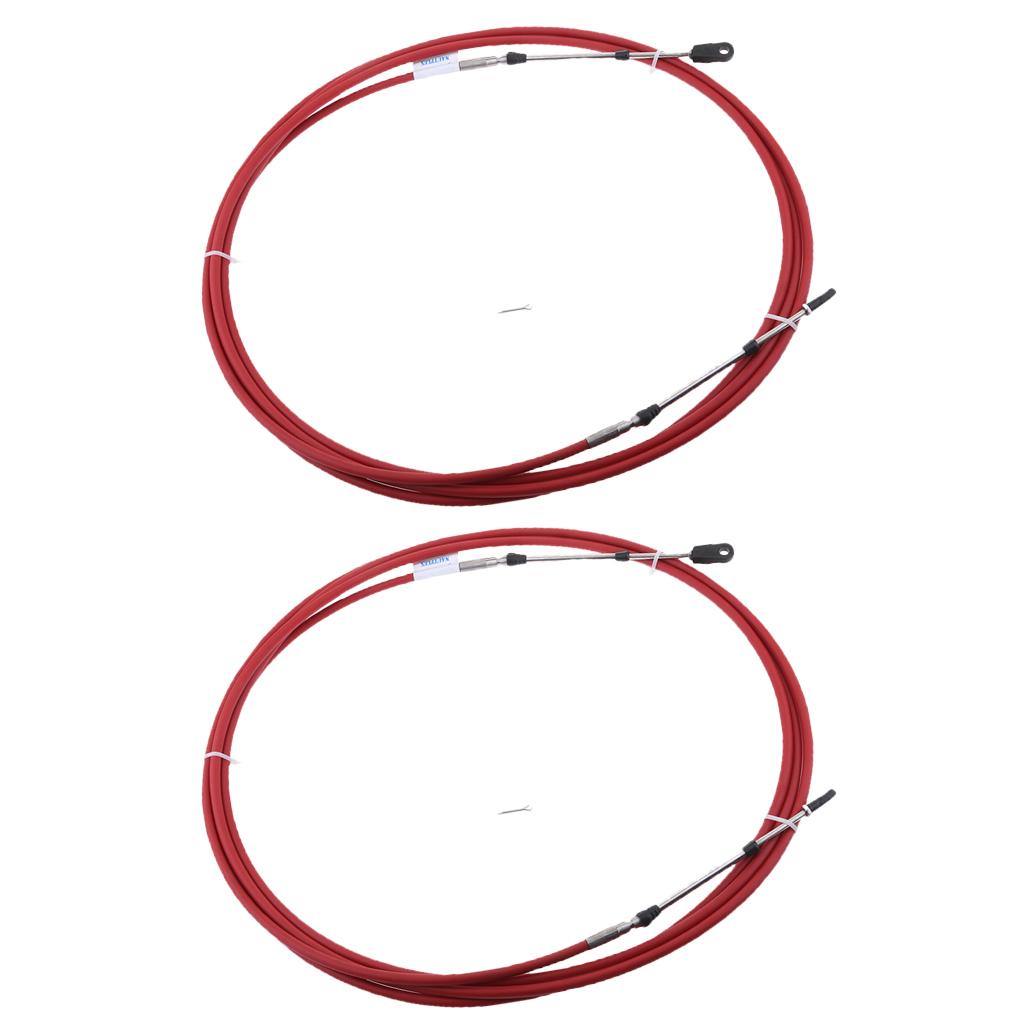 2Pcs 11Ft Throttle Shift Control Cable for Yamaha Outboard Boat Motor Red