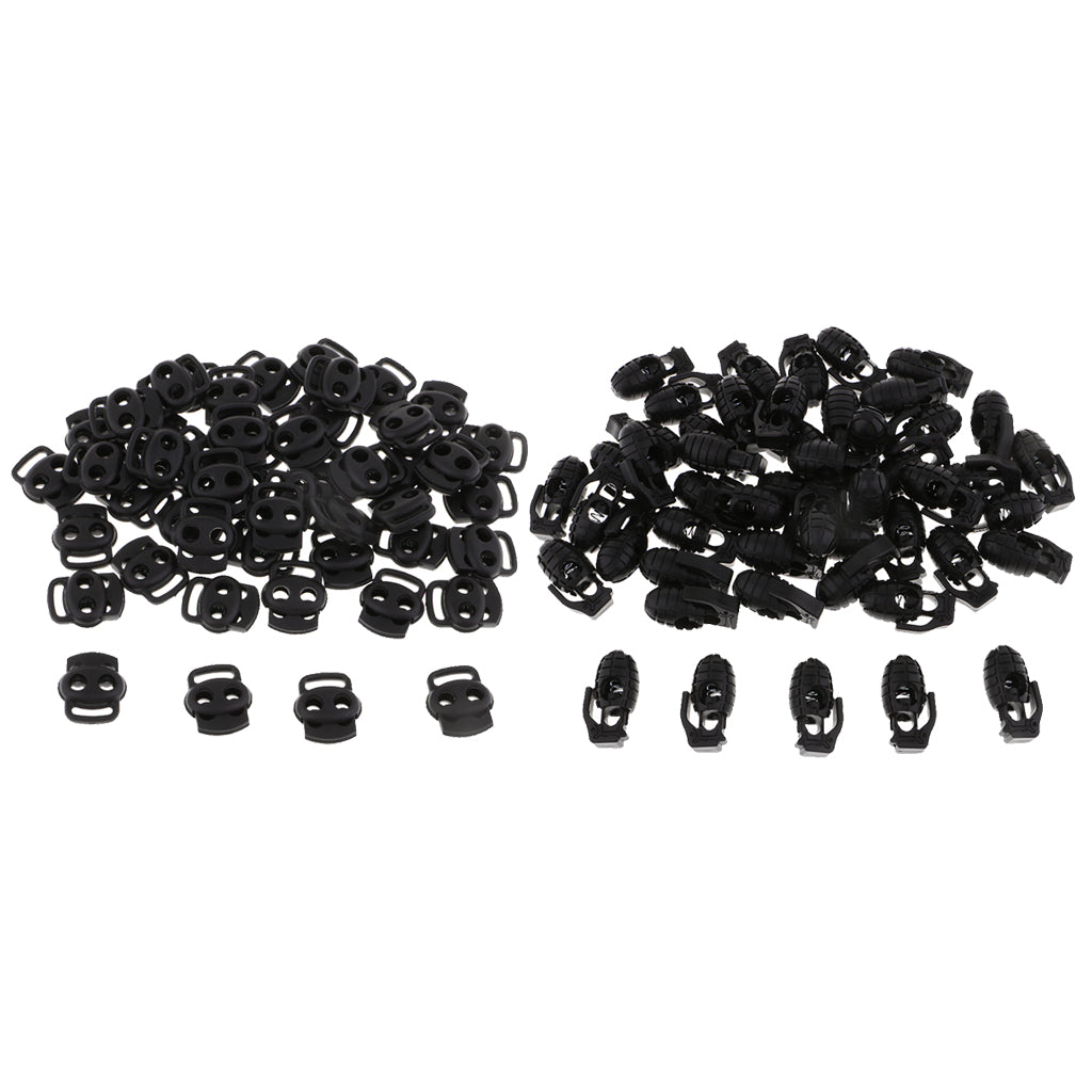 100pcs Plastic Hand Grenade/Bean Shape Toggle Spring Clasp Stop Cord Locks