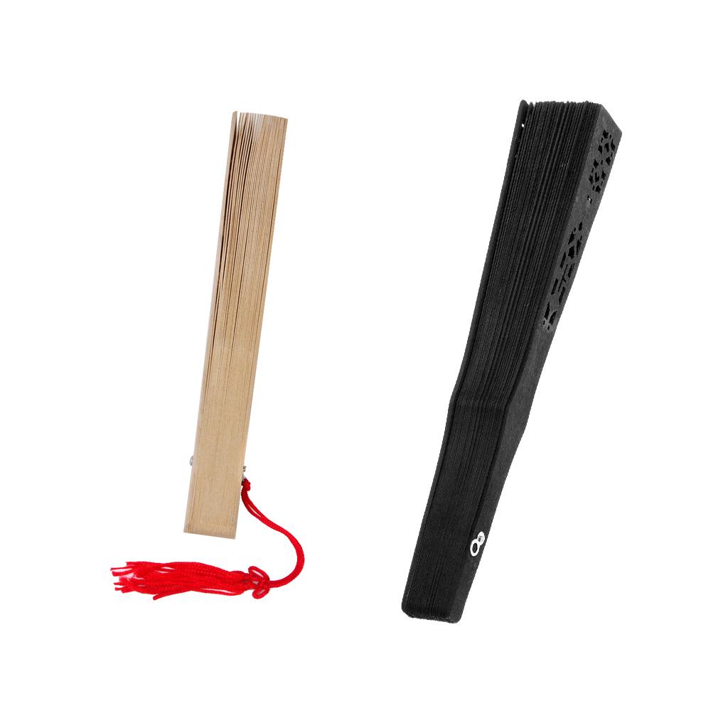 2x Vintage Wood Hollow Out Carved Hand Fan Foldable Fan Folding Pocket Fan