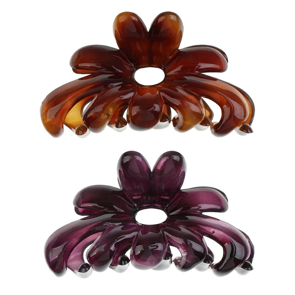 2 Pieces Large Floral Acrylic Hair Claw Grips Clip Clamp Accessories