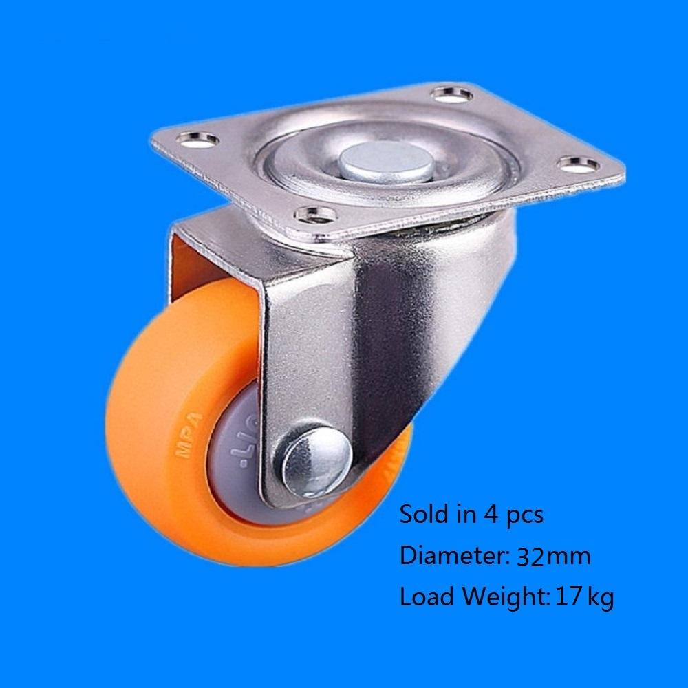 4 x Nylon Swivel Caster Wheels Plate Caster for Trolleys Orange 32mm 17kg