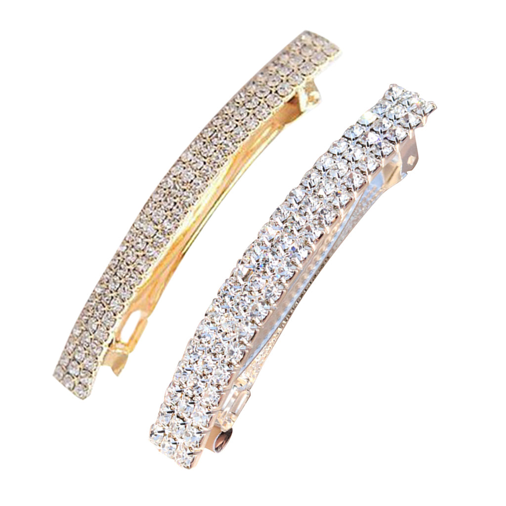 2x Automatic Rhinestone French Barrette Large Hair Clip Pin Ponytail Holder