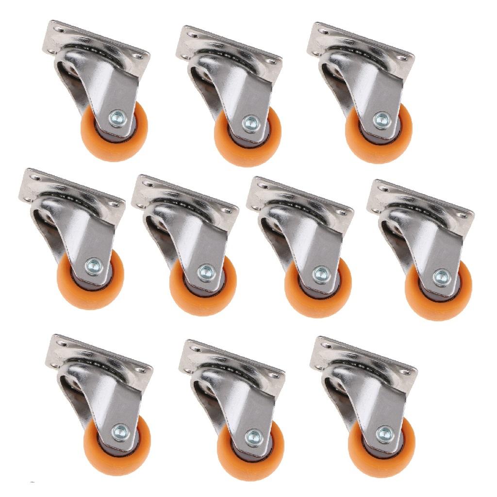 10x Nylon All Swivel Caster Wheels Plate Caster for Trolleys Orange 25mm