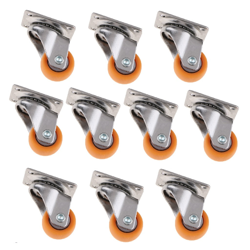 10x Nylon All Swivel Caster Wheels Plate Caster for Trolleys Orange 32mm