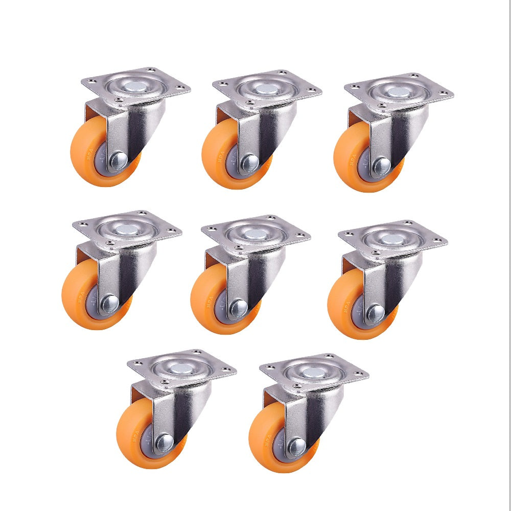 8x Nylon All Swivel Caster Wheels Plate Caster for Trolleys Orange 25mm 13kg