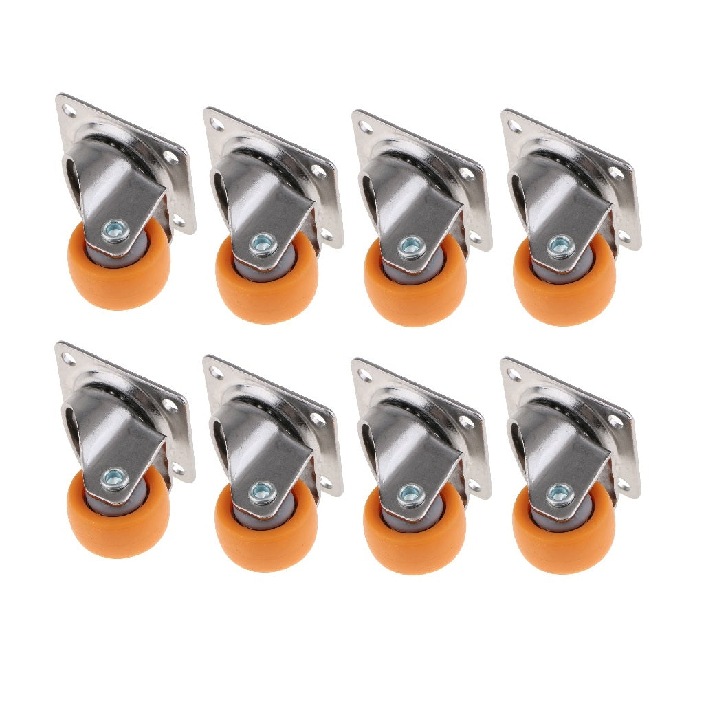 8x Nylon All Swivel Caster Wheels Plate Caster for Trolleys Orange 32mm