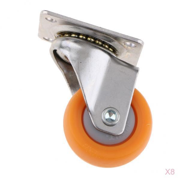 8x Nylon All Swivel Caster Wheels Plate Caster for Trolleys Orange 32mm