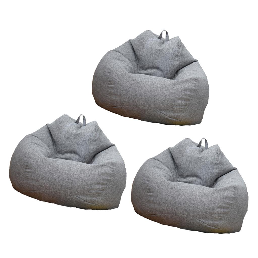 3Pcs Solid Color Linen Bean Bag Cover Sofa Slipcover Gray