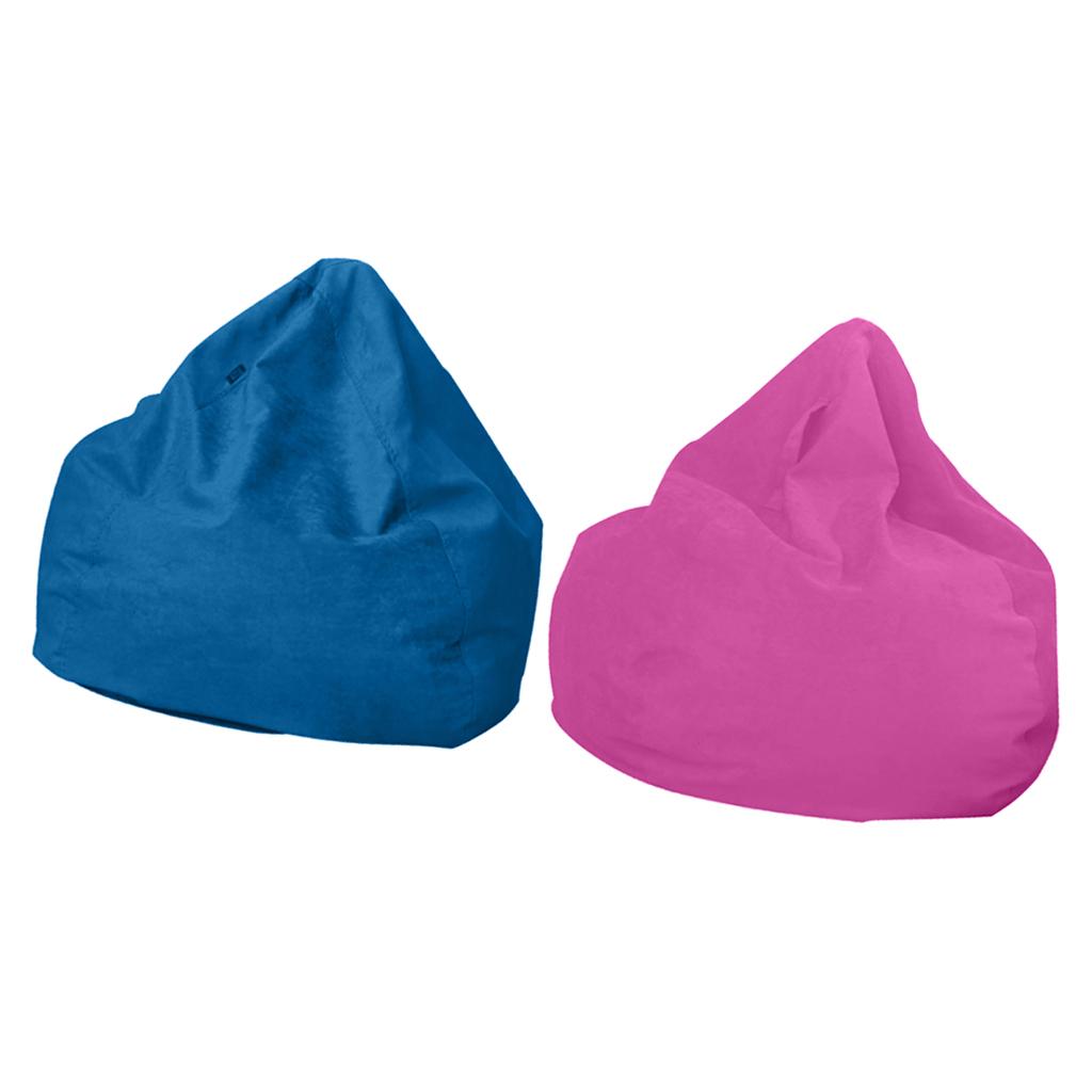2Pcs 60x75cm Solid Color Linen Bean Bag Cover Sofa Slipcover Pink + Sky Blue