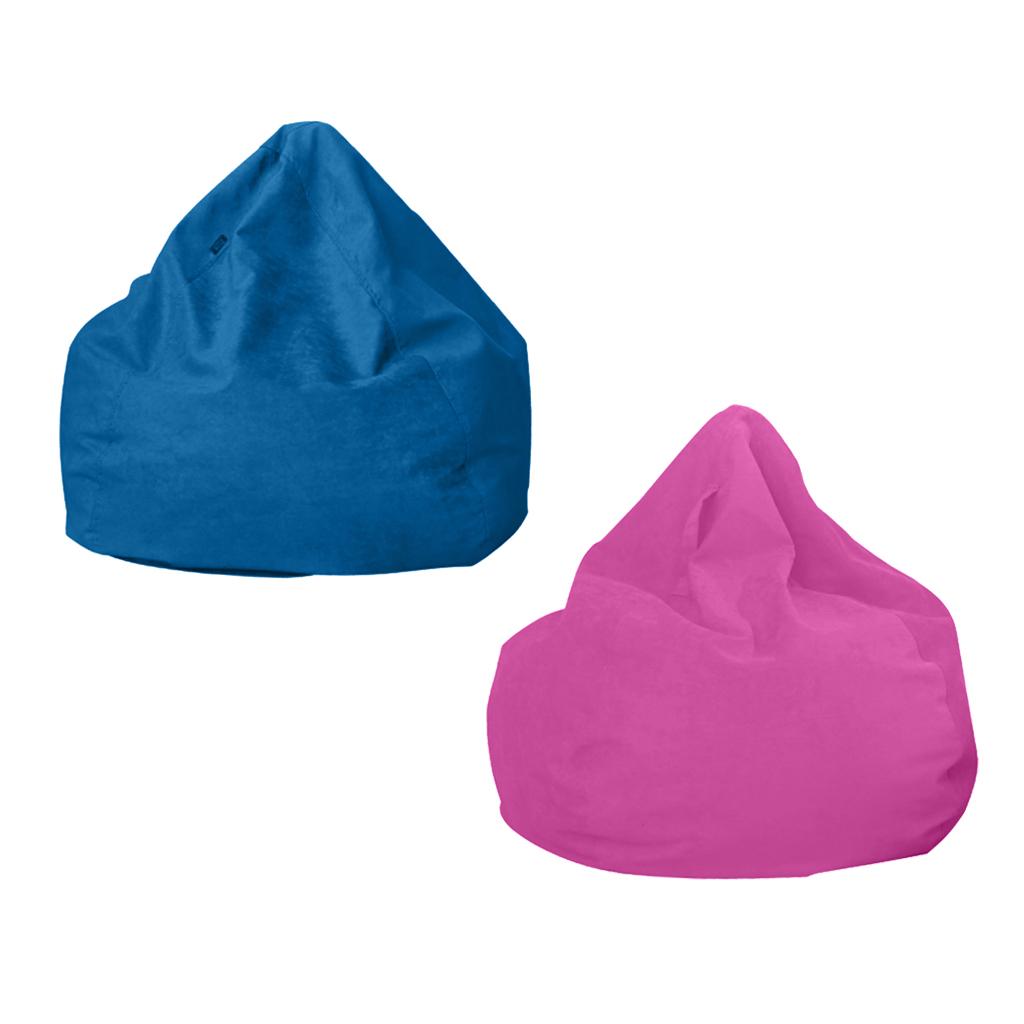 2Pcs 60x75cm Solid Color Linen Bean Bag Cover Sofa Slipcover Pink + Sky Blue