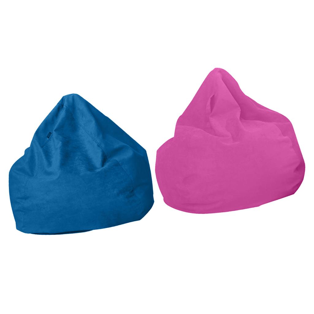 2Pcs 60x75cm Solid Color Linen Bean Bag Cover Sofa Slipcover Pink + Sky Blue
