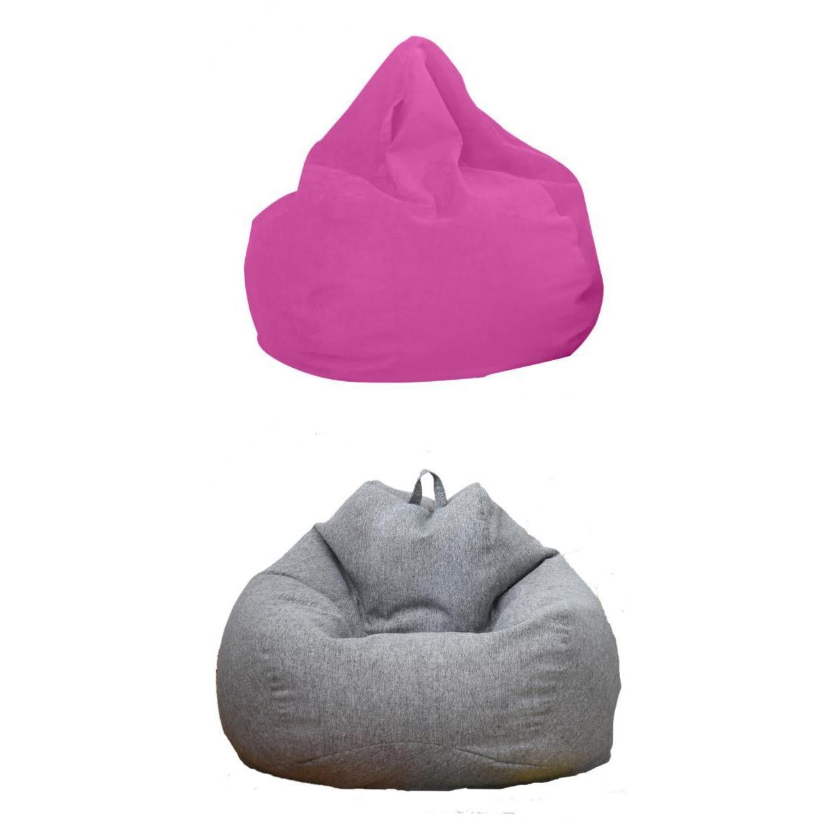 2Pcs 60x75cm Solid Color Linen Bean Bag Cover Sofa Slipcover Pink + Gray