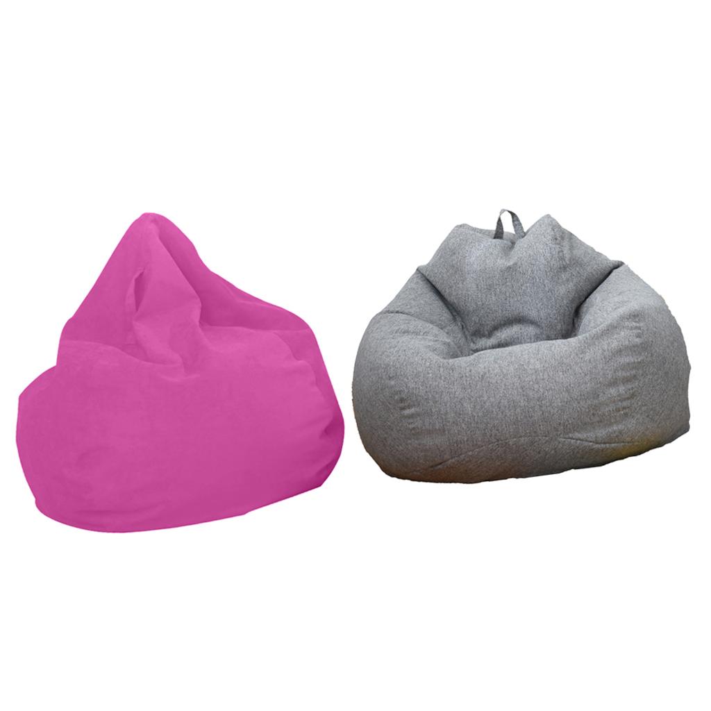 2Pcs 60x75cm Solid Color Linen Bean Bag Cover Sofa Slipcover Pink + Gray
