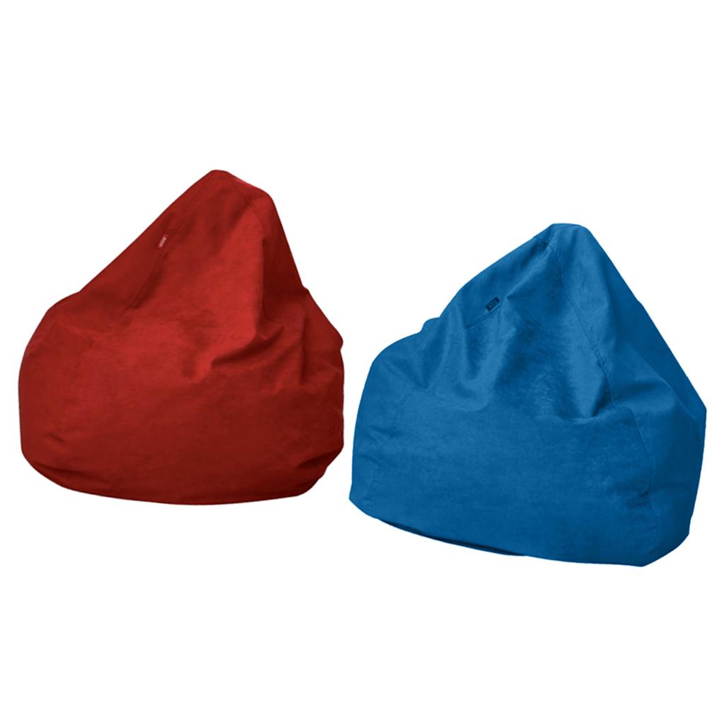 2Pcs 60x75cm Solid Color Linen Bean Bag Cover Sofa Slipcover Wine + Sky Blue