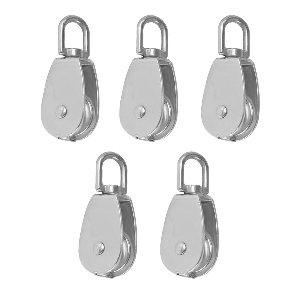 5pieces Stainless Single Wheel Pulley Block Swivel Rope Sheave Eye M15