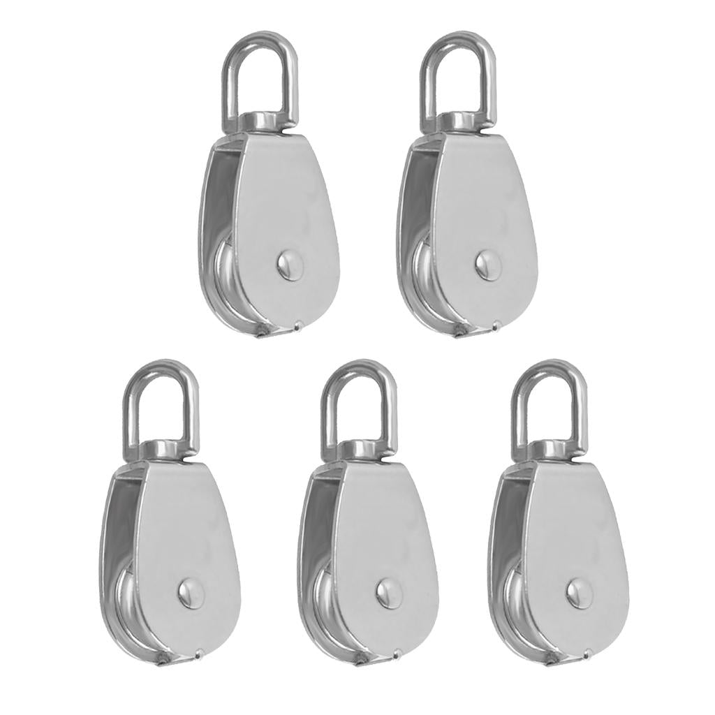 5pieces Stainless Single Wheel Pulley Block Swivel Rope Sheave Eye M15