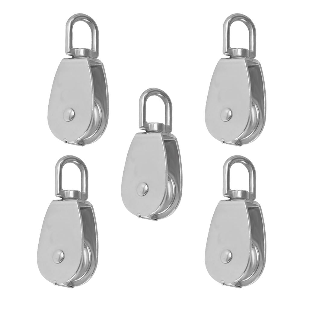 5pieces Stainless Single Wheel Pulley Block Swivel Rope Sheave Eye M15
