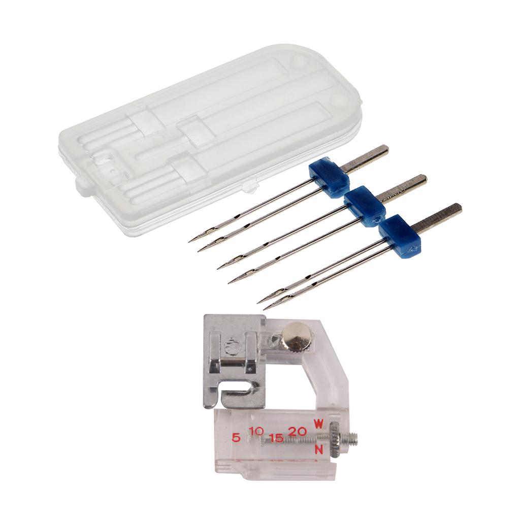 3pcs Sewing Machine Double Twin Needles + Adjustable Bias Binder Foot