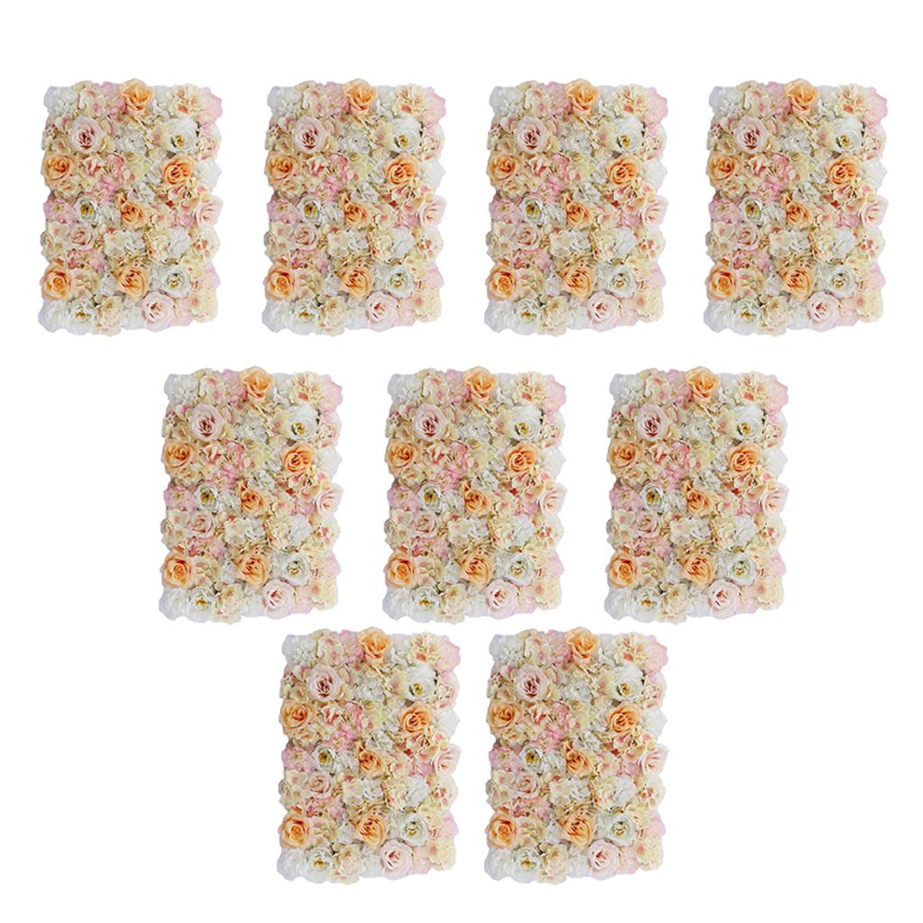 9Pcs Artificial Flower Wall Panel Wedding Venue Shop Window Decor Champagne