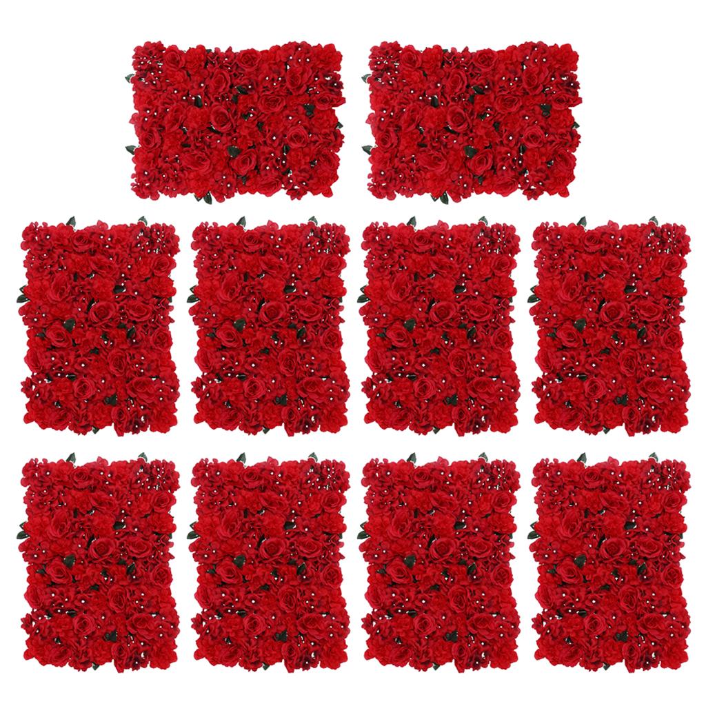 10Pcs Artificial Flower Wall Panel Wedding Venue Shop Window Decor Red