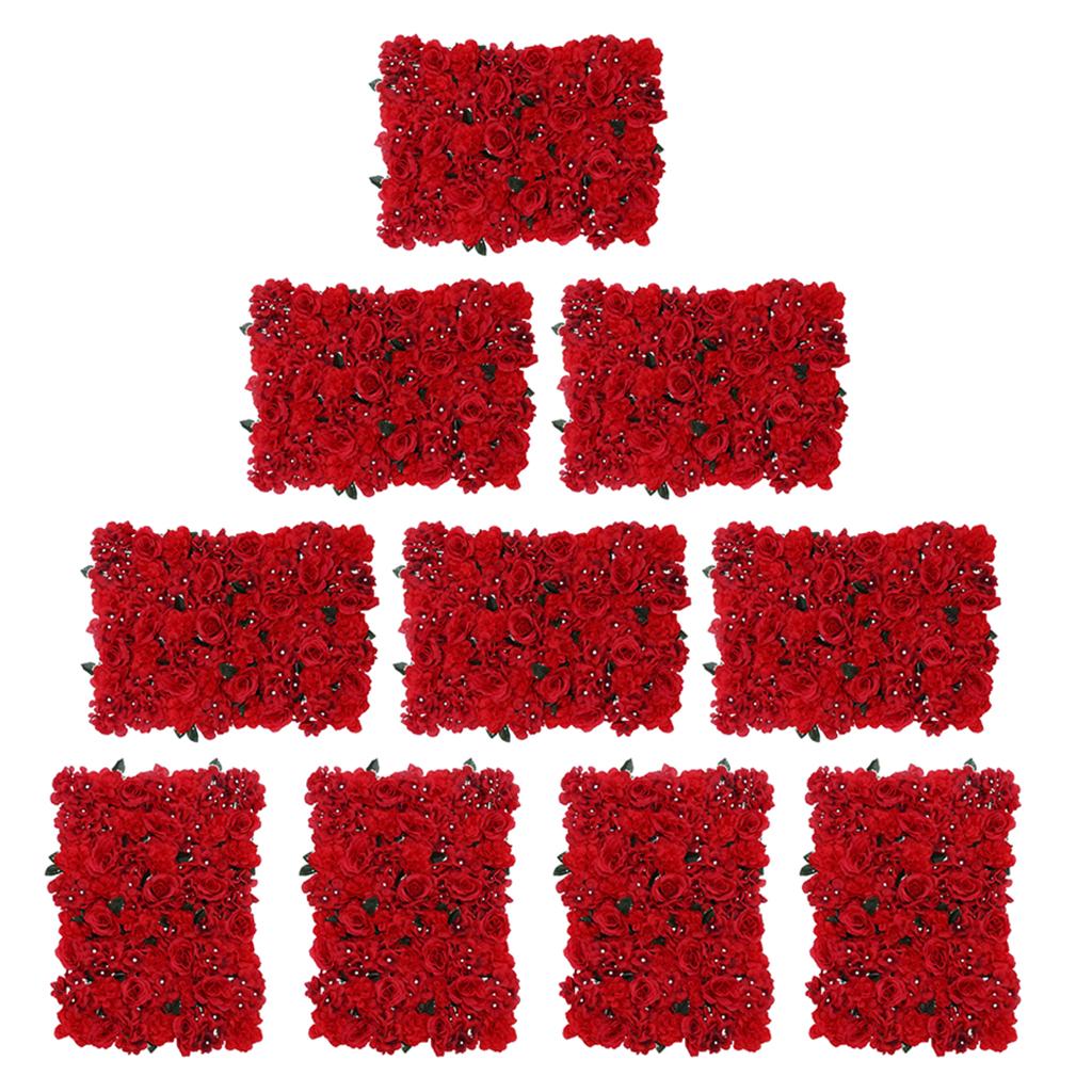 10Pcs Artificial Flower Wall Panel Wedding Venue Shop Window Decor Red
