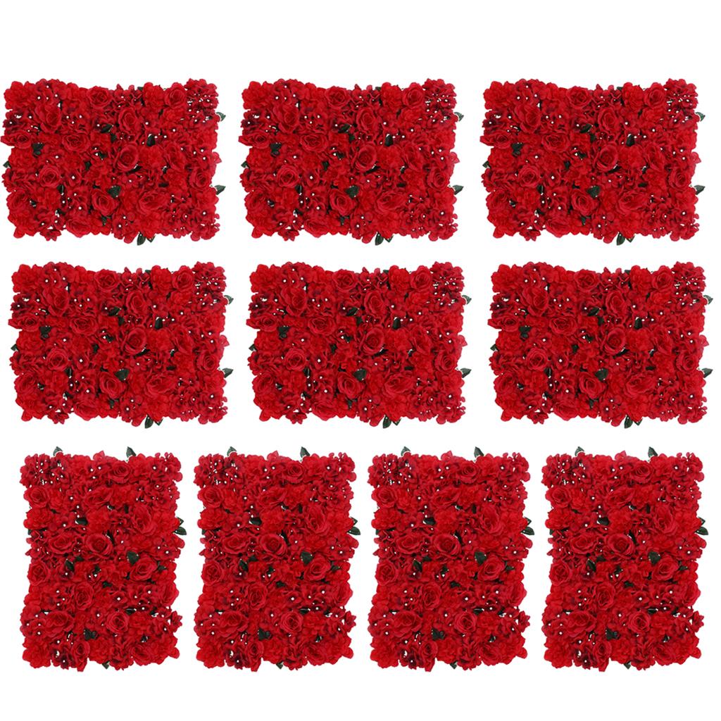 10Pcs Artificial Flower Wall Panel Wedding Venue Shop Window Decor Red