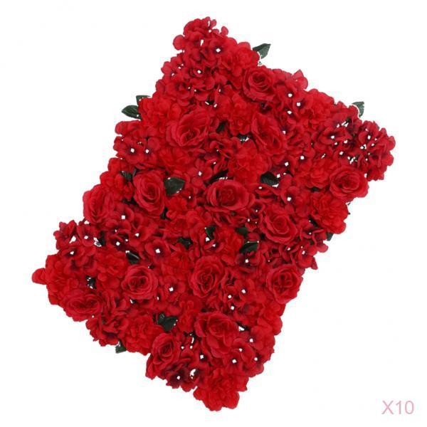 10Pcs Artificial Flower Wall Panel Wedding Venue Shop Window Decor Red