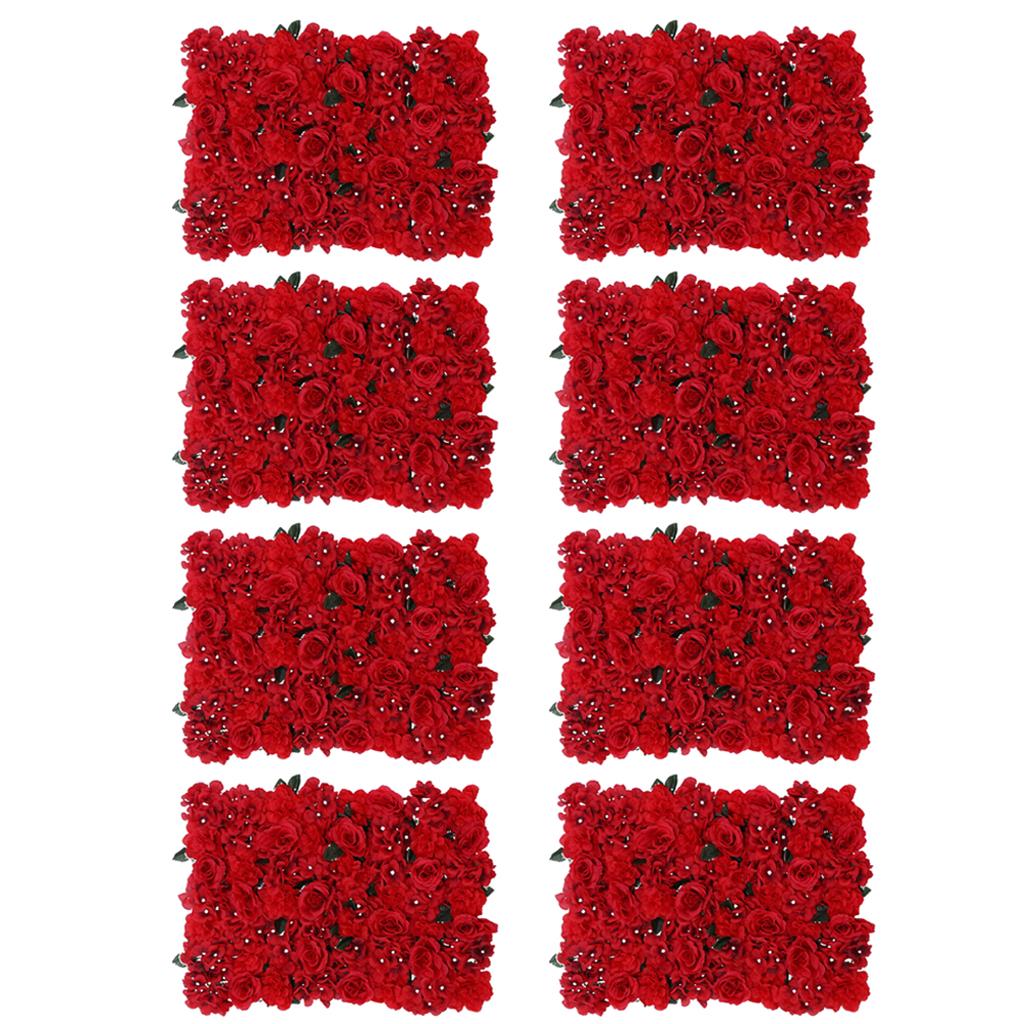 8Pcs Artificial Flower Wall Panel Wedding Venue Shop Window Decor Red