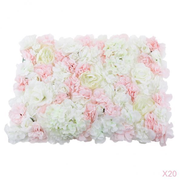 20Pcs Artificial Flower Wall Panel Wedding Venue Shop Window Decor Pink