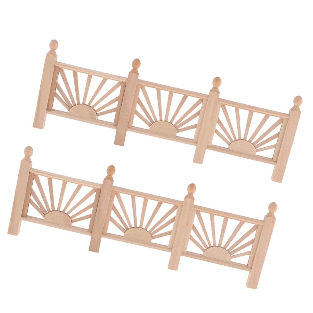 2Pcs 1/12 Dollhouse Miniature Unpainted Garden Wooden Rail Fence Barrier