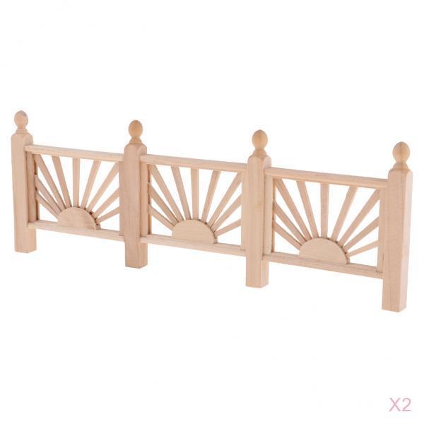 2Pcs 1/12 Dollhouse Miniature Unpainted Garden Wooden Rail Fence Barrier