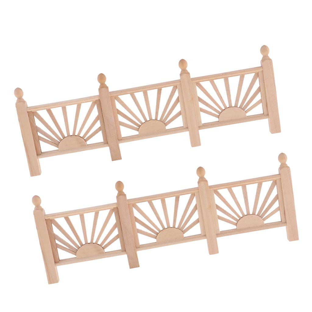 2Pcs 1/12 Dollhouse Miniature Unpainted Garden Wooden Rail Fence Barrier