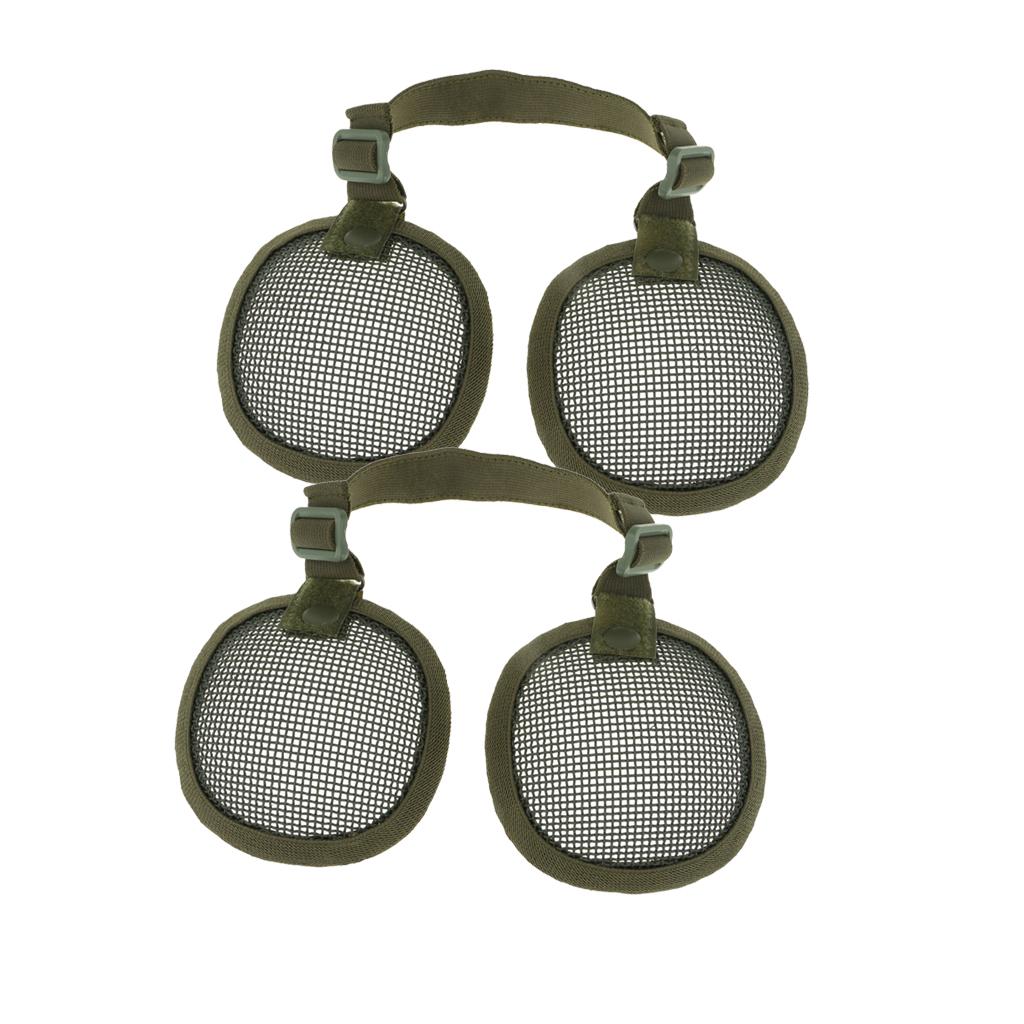 2pcs Tactical Steel Mesh Ear Muffs Protection Helmet Accessory Green