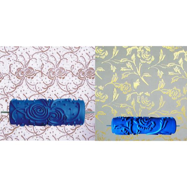 2 Pieces Embossed Floral Pattern Painting Roller Brush Tool Wall DIY Decor