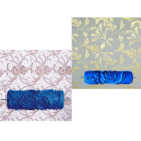 2 Pieces Embossed Floral Pattern Painting Roller Brush Tool Wall DIY Decor