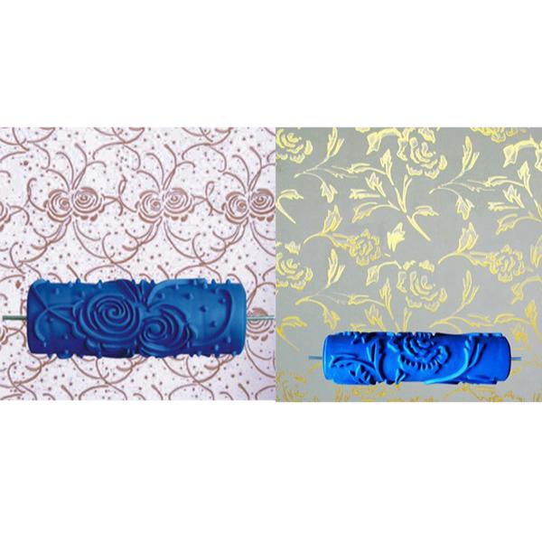 2 Pieces Embossed Floral Pattern Painting Roller Brush Tool Wall DIY Decor
