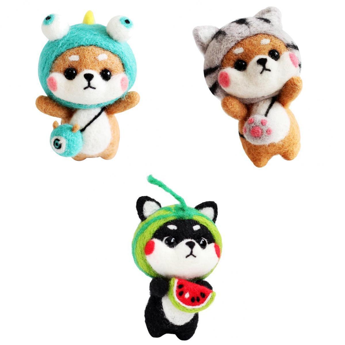 3 Set Shiba Inu Dog Needle Felting Kit with Basic Tools and Tutorials