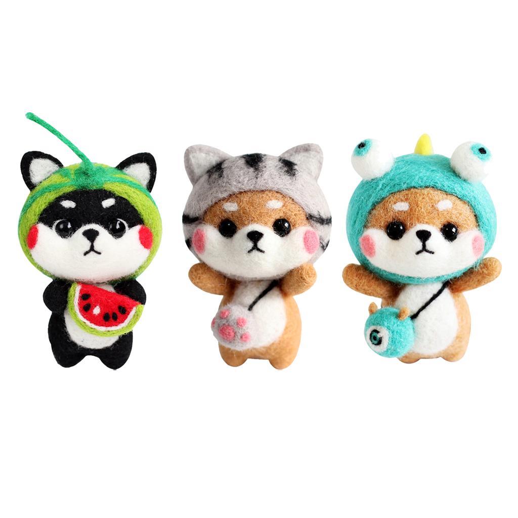 3 Set Shiba Inu Dog Needle Felting Kit with Basic Tools and Tutorials