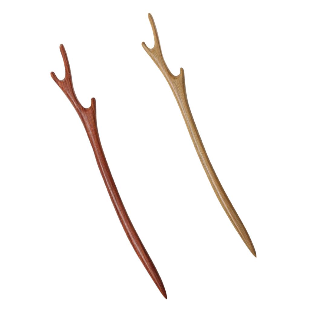 2pcs Vintage Wood Antler Hair Sticks Handmade Hairpin Chignon Pin Accessory