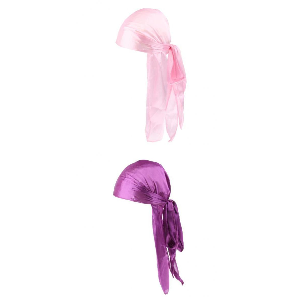 2 Pieces Durag Headwear Cap Hair Loss Scarf Bandana Turban Pink+Purple