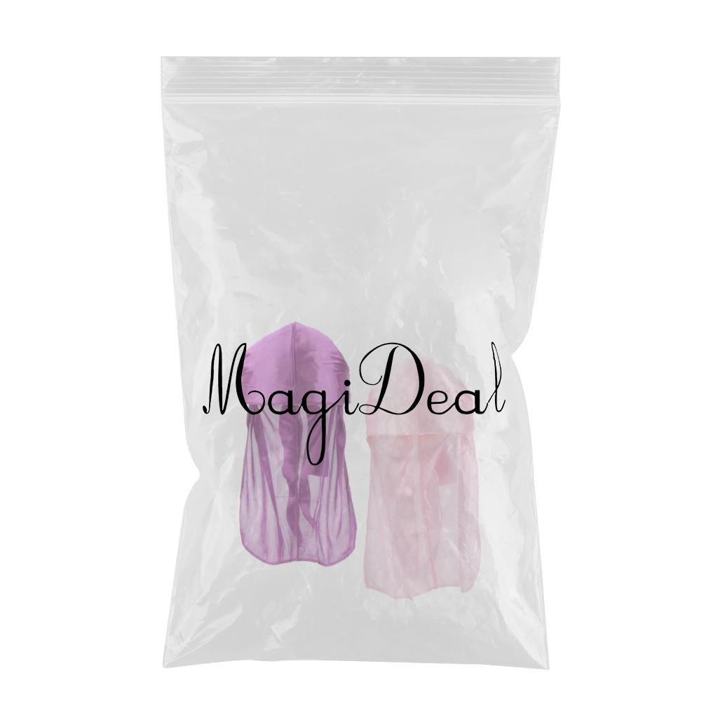 2 Pieces Durag Headwear Cap Hair Loss Scarf Bandana Turban Pink+Purple