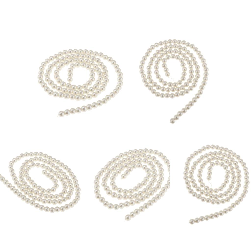 5 Package New DIY Glass Loose Round Imitation Pearl Beads Strand Off white