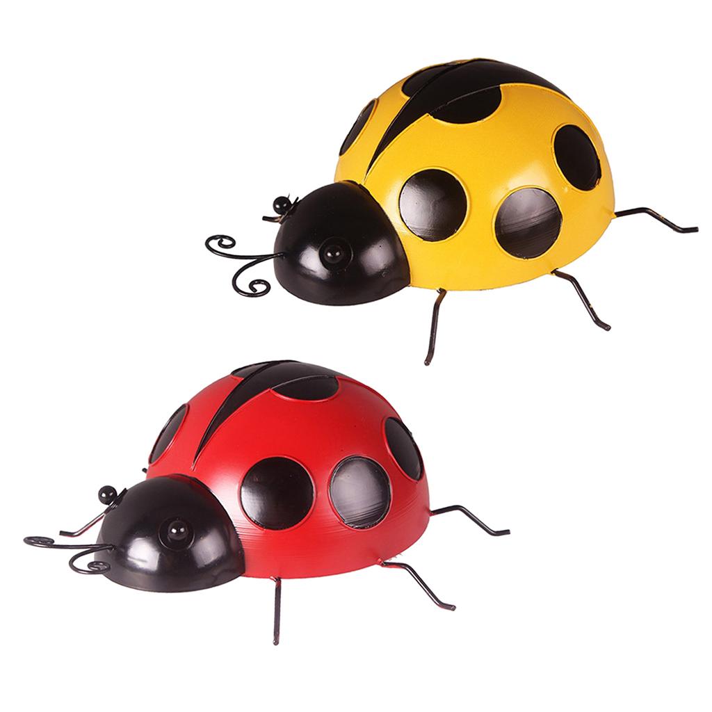 2Pcs Iron Ladybug Wall Hanging Figurines Miniatures Statue Garden Lawn 9cm